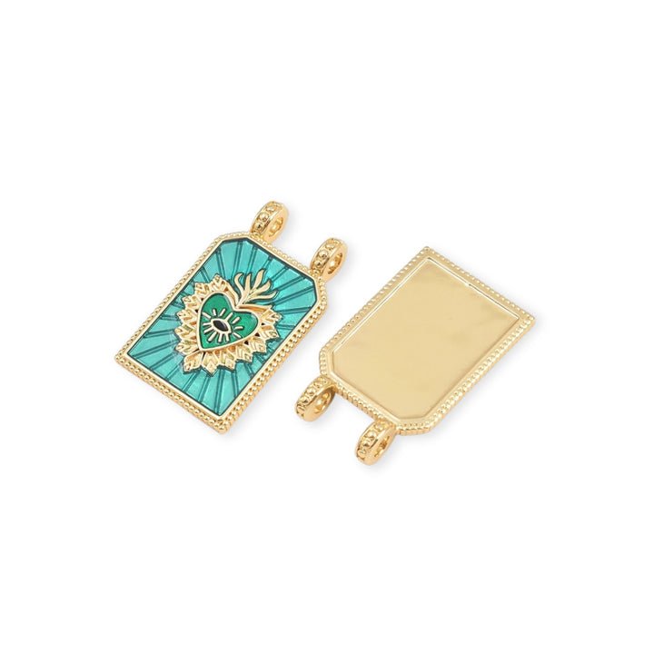 Detalles de Dije rectangular de corazón con ojo de chapa de oro cubierto con esmalte