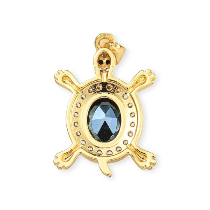 Detalles de Dije de tortuga en chapa de oro con detalles de zirconia