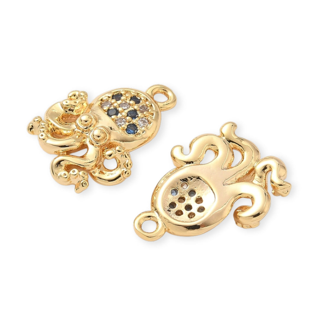 Detalles de Dije en forma de pulpo de chapa de oro con zirconia brillante