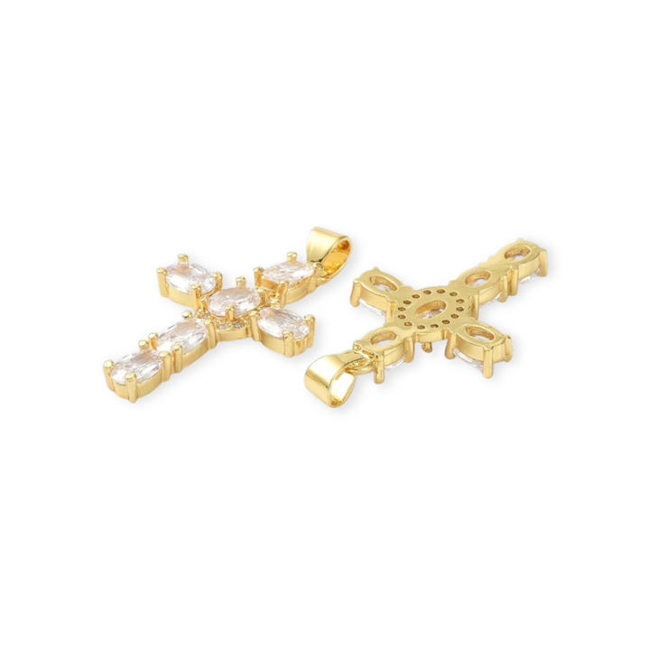 Detalles de Dije de cruz de chapa de oro con zirconia