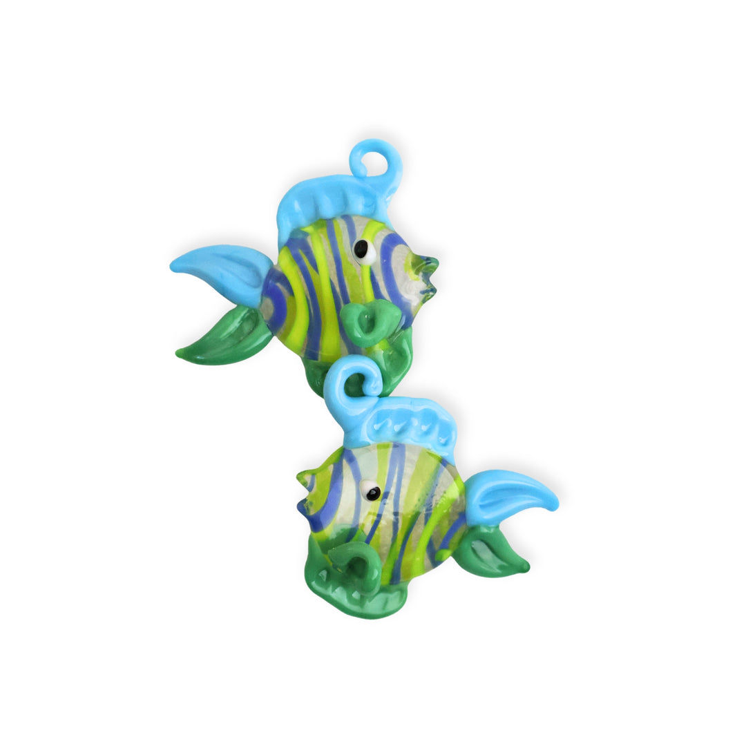 Detalles para dijes de murano en forma de pez azul cielo con verde y rayas decorativas