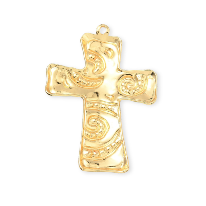 Detalles de Dije de cruz de chapa de oro con esmalte