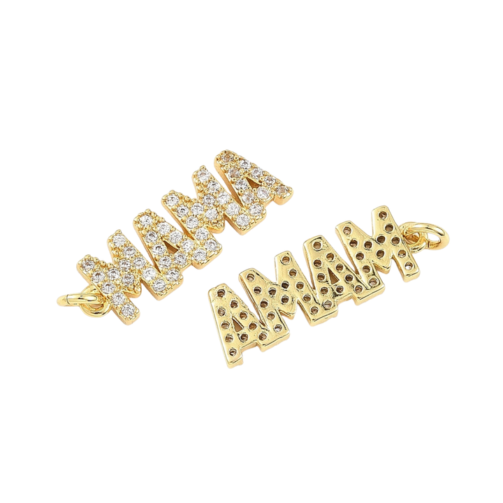 Detalles de Dije MAMA de chapa de oro con zirconia