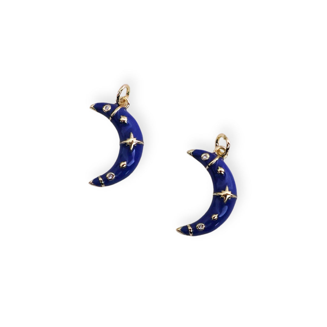 Detalles de dije luna en chapa de oro esmaltado con zirconias brillantes