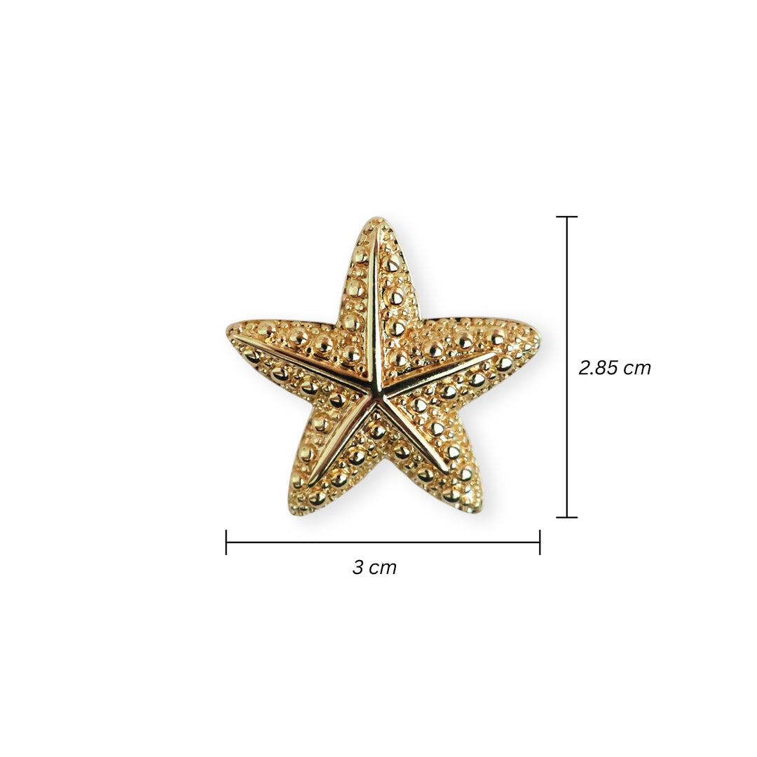 Medidas para dije dorado en forma de estrella de mar con ojal trasero