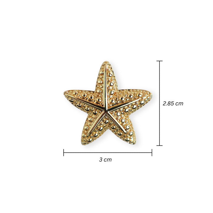 Medidas para dije dorado en forma de estrella de mar con ojal trasero