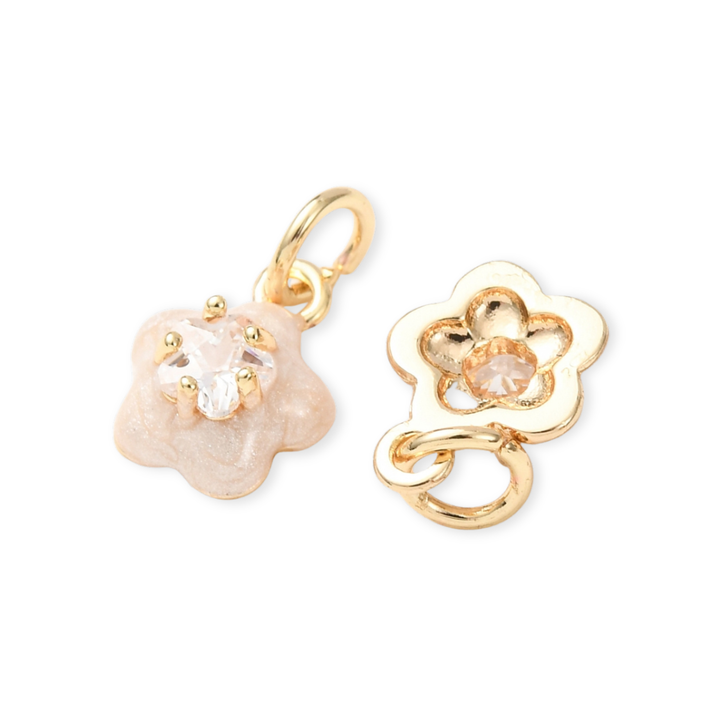 Detalles de Dije de flor de chapa de oro con zirconia y esmalte