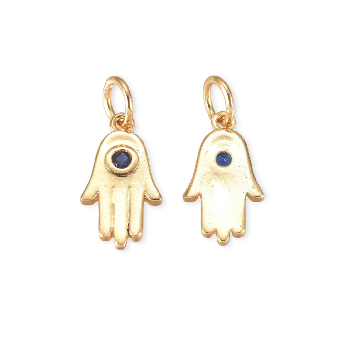 Detalles de Dije de mano de fátima de chapa de oro con zirconia
