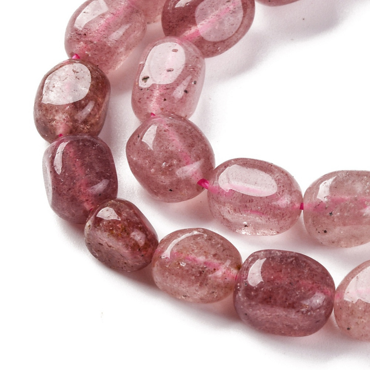 Tira de cuentas de cuarzo rosa natural tipo nugget de 12 × 8 mm