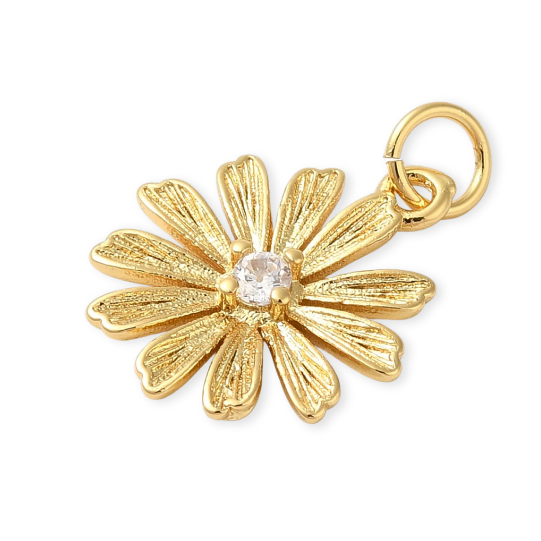 Detalles de Dije de flor con zirconia de chapa de oro para joyería