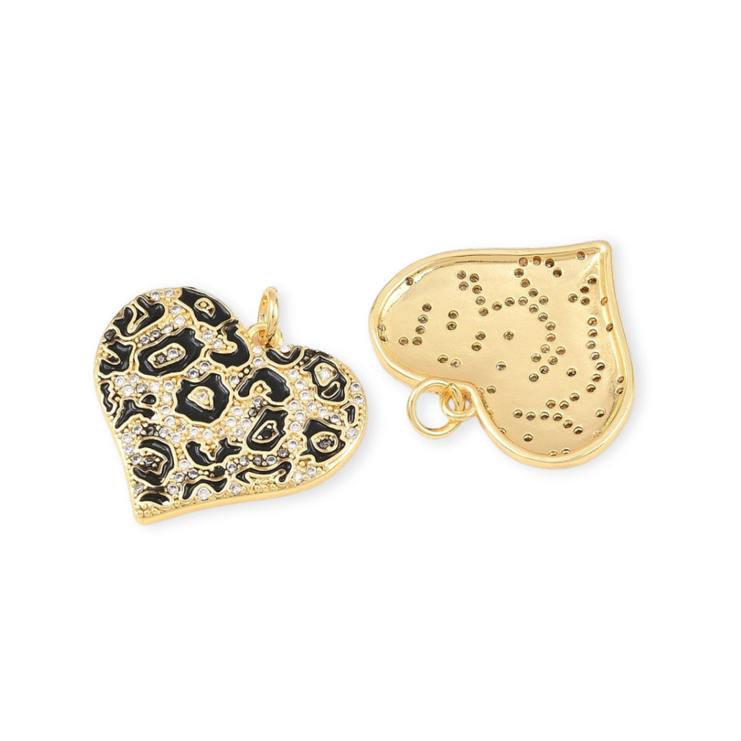 Detalles de Dije de corazón animal print de chapa de oro con zirconia y esmalte