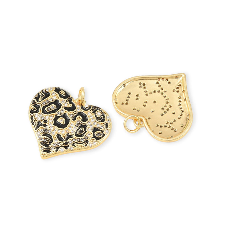 Detalles de Dije de corazón animal print de chapa de oro con zirconia y esmalte
