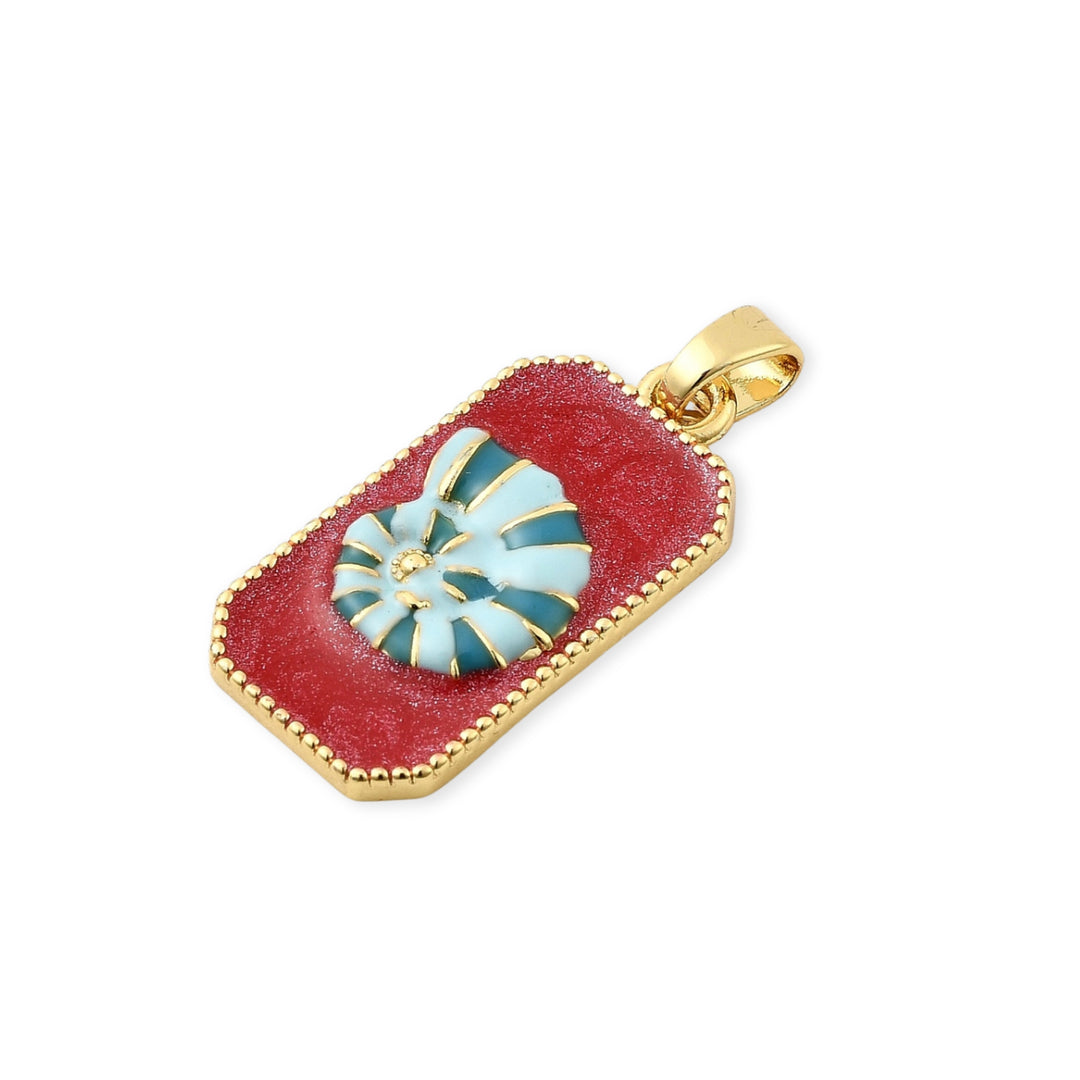 Detalles de Dije rectangular de caracol de chapa de oro con esmalte