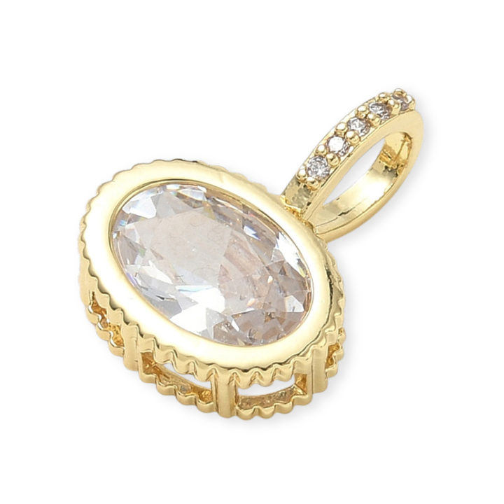 Detalles de Dije ovalado de chapa de oro con zirconia
