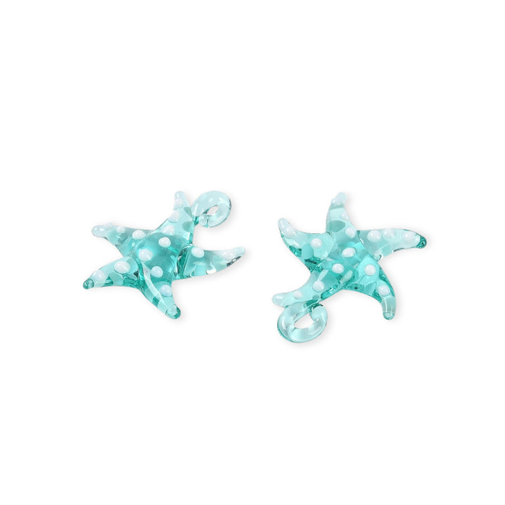Detalles de Dije de murano en forma de estrella de mar color turquesa con puntos blancos