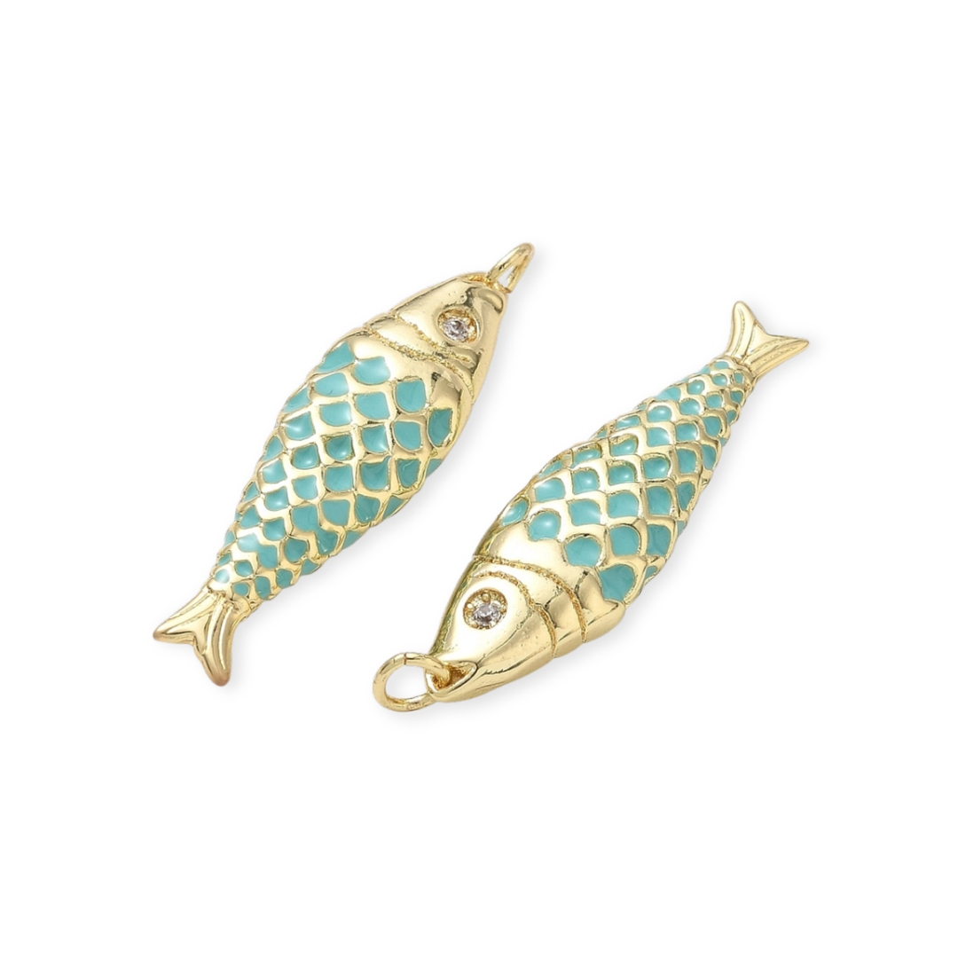 Detalles de Dije de pez esmaltado de chapa de oro para joyería