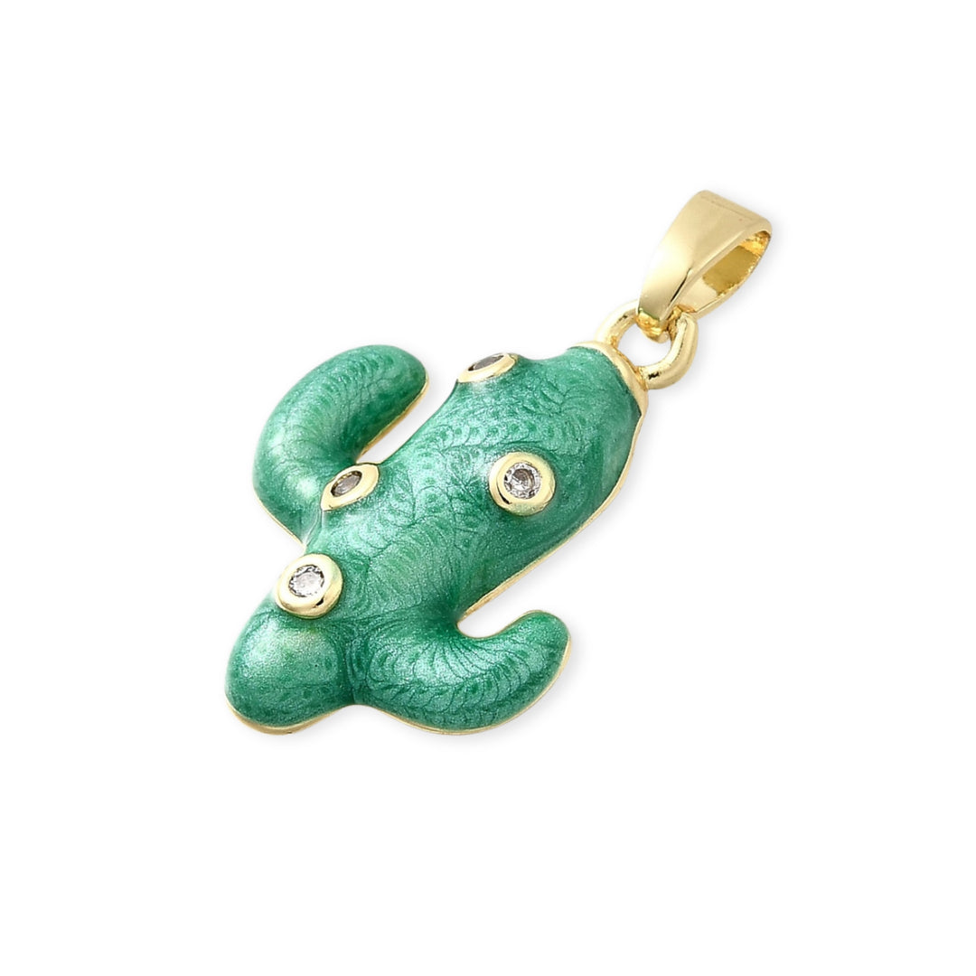 Detalles de Dije de cactus de chapa de oro con zirconia y esmalte