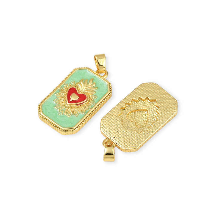 Detalles de Dije rectangular de corazón de chapa de oro cubierto con esmalte