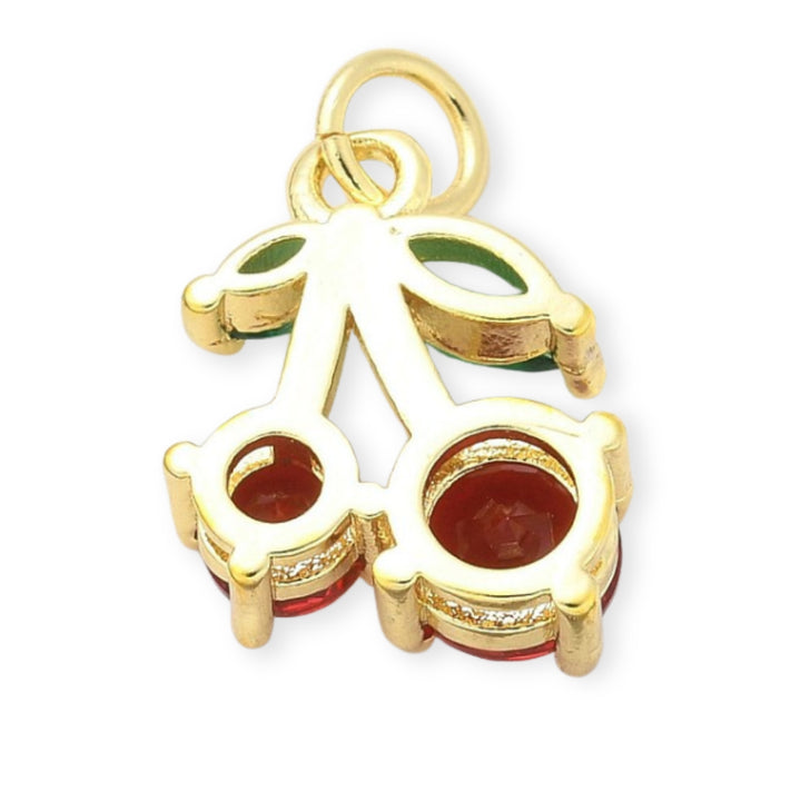 Detalles de Dije en forma de cereza dorada con zirconia brillante