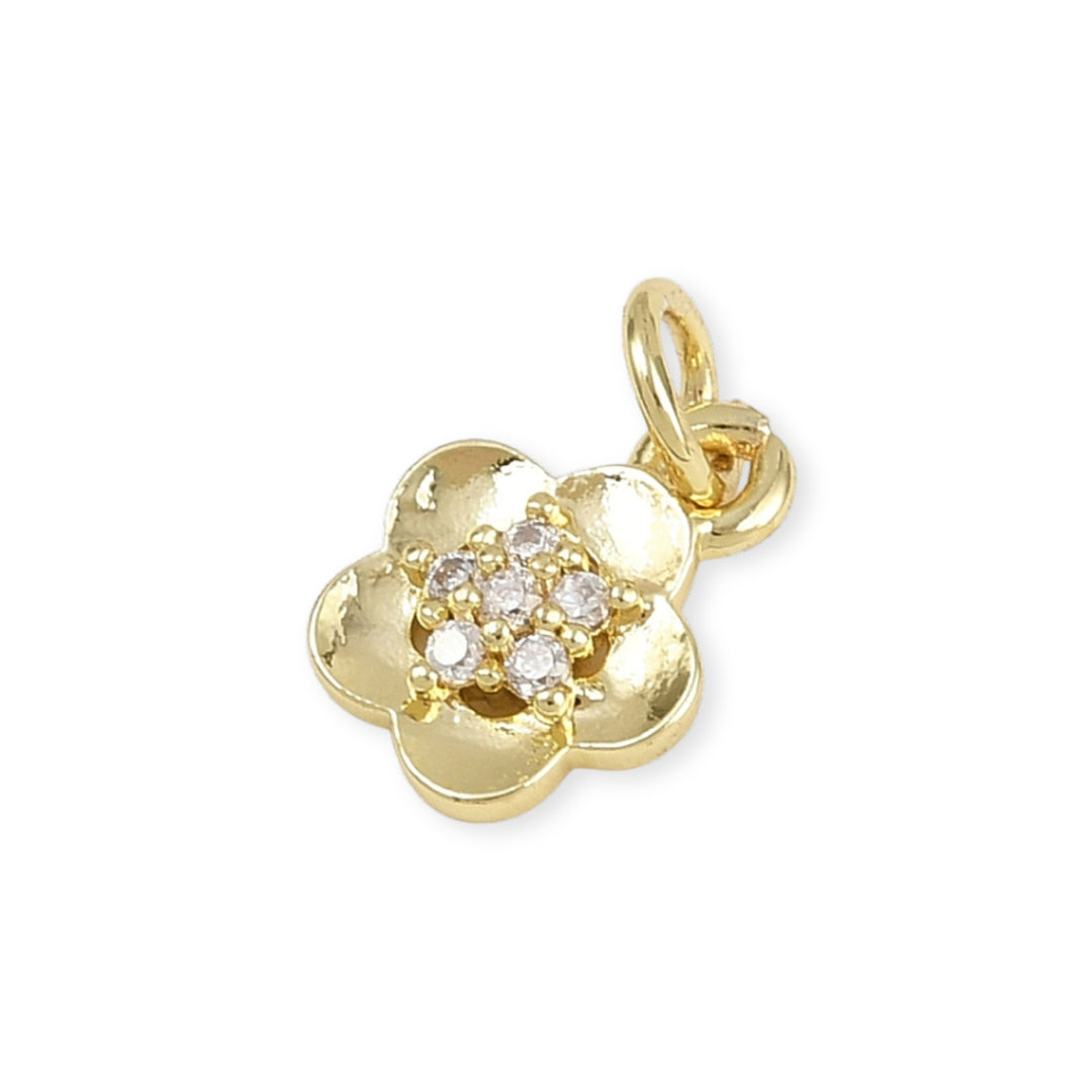 Detalles de Dije de flor de chapa de oro con zirconia