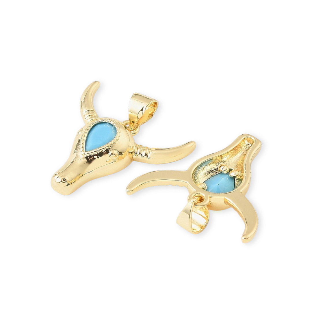 Detalles de Dije de cabeza de toro de chapa de oro con zirconia