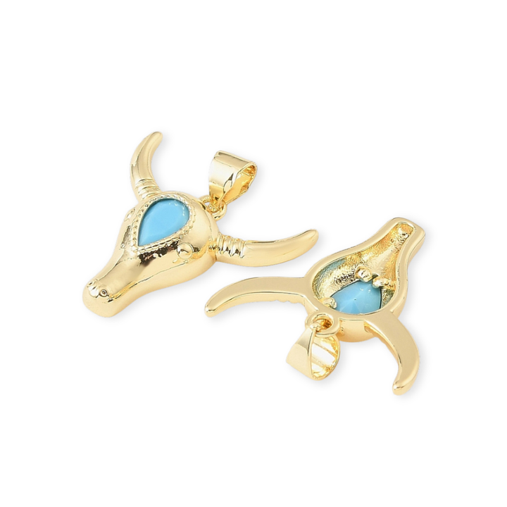 Detalles de Dije de cabeza de toro de chapa de oro con zirconia
