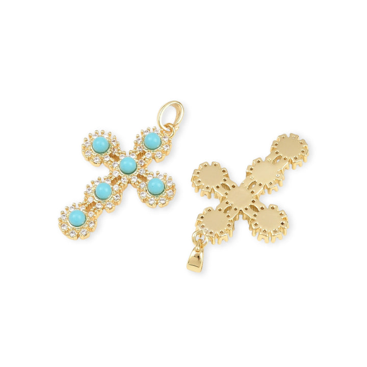 Detalles de Dije de cruz de chapa de oro con zirconia y bolitas de resina