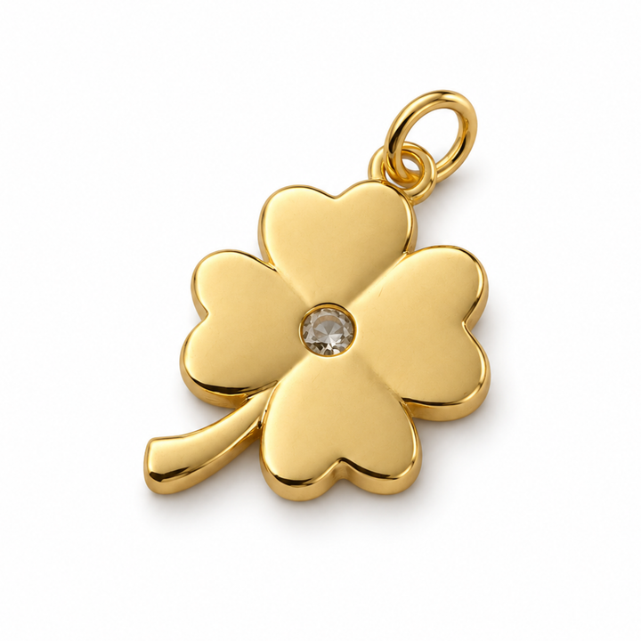 Detalles de Dije en forma de trébol de chapa de oro con zirconia al centro