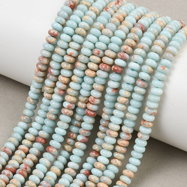Tira de cuentas de jaspe Aqua Terra sintético rondel para joyería