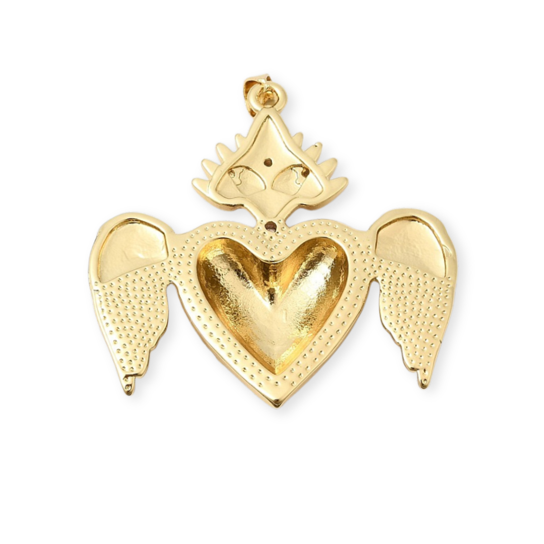 Detalles de Dije de Sagrado Corazón de Jesús de chapa de oro con zirconia y esmalte