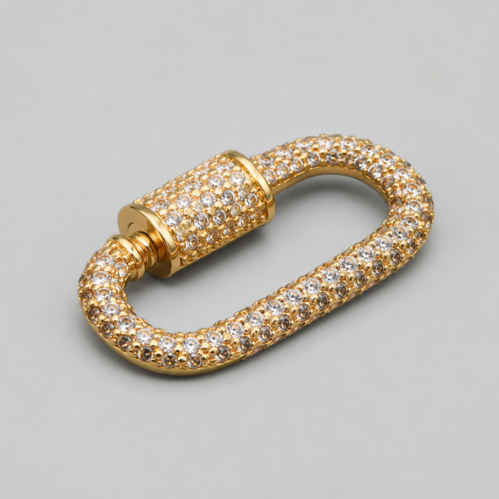 Detalles de Broche candado de chapa de oro con zirconia