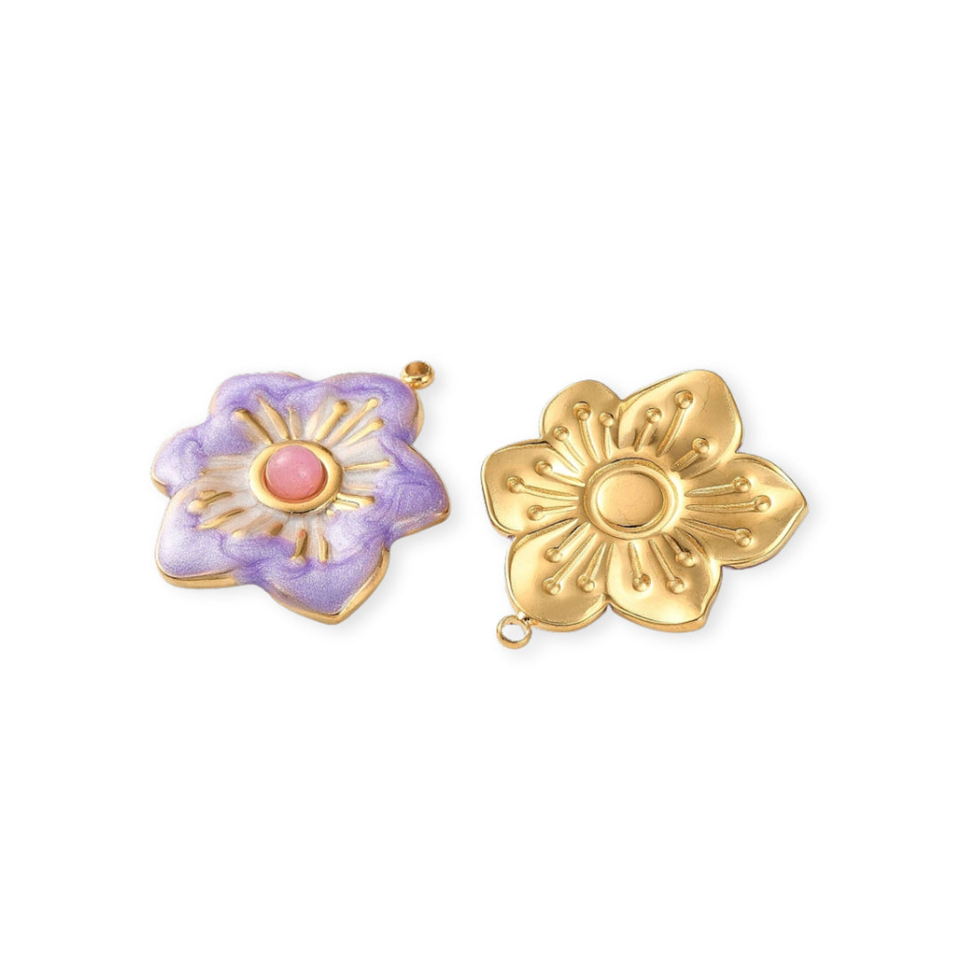 Detalles de Dije en forma de flor morada de acero inoxidable esmaltado