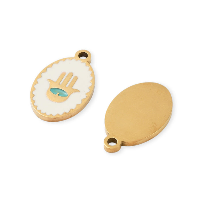 Detalles de Dije de mano de fátima de acero inoxidable con esmalte