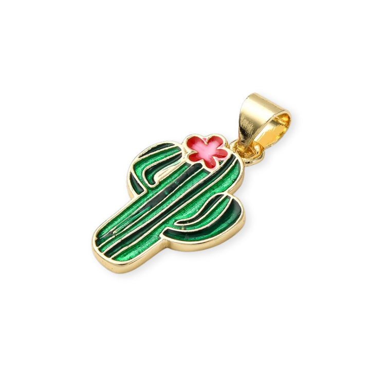 Detalles de Dije de cactus de chapa de oro con esmalte