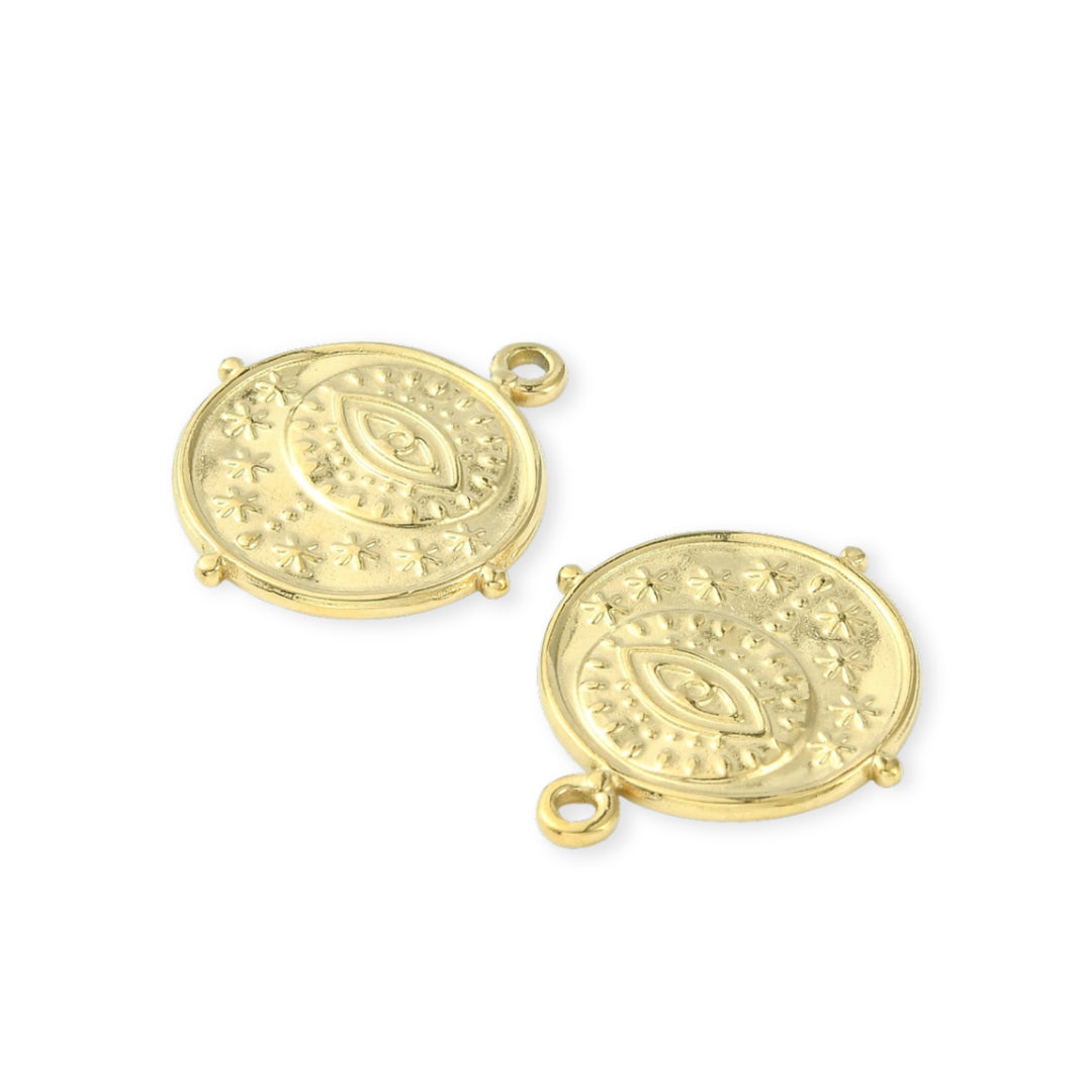 Detalles de Dije circular de ojo de acero inoxidable con detalles de estrellas