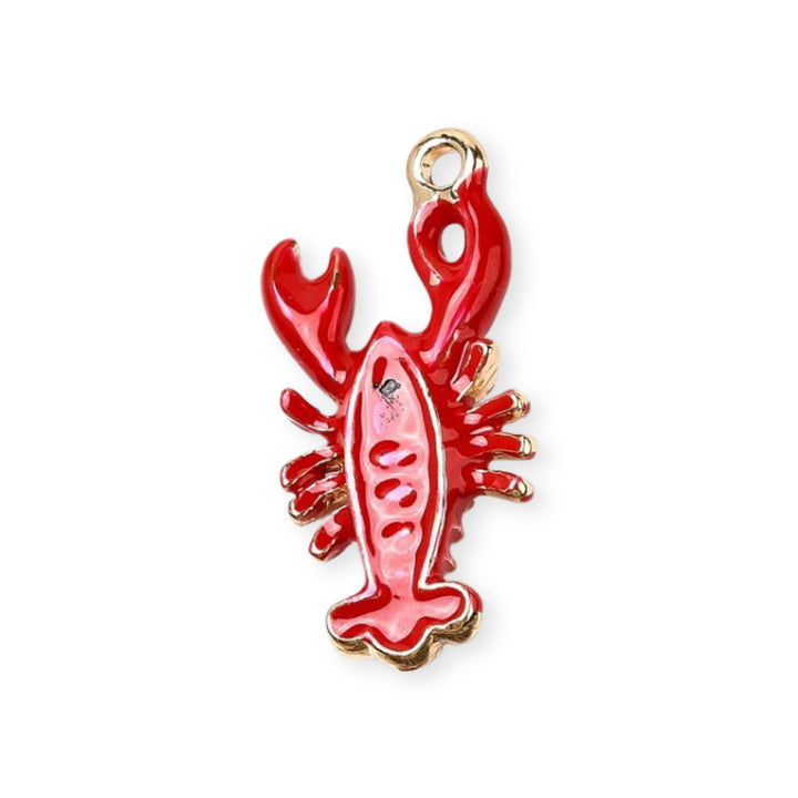 Detalles de Dije de langosta de chapa de oro esmaltado en rojo sobre fondo blanco