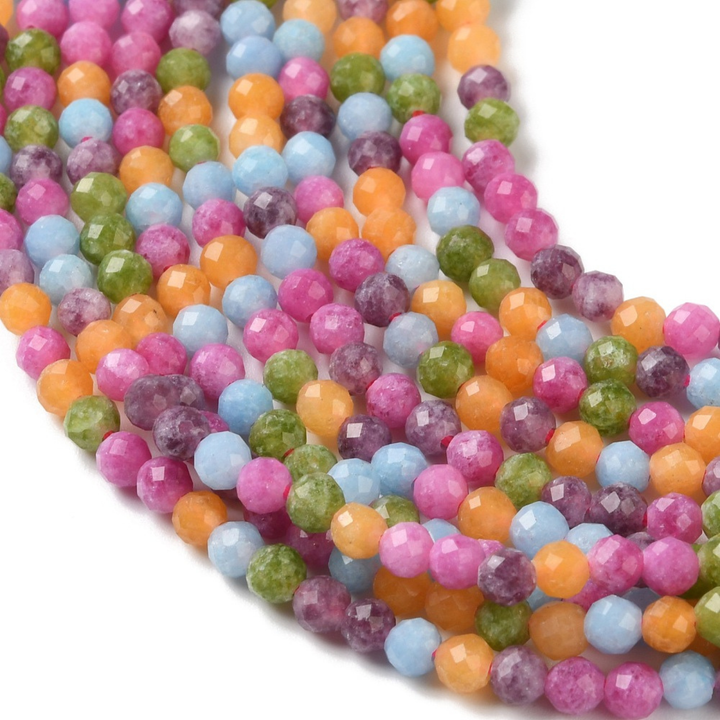 Tira de cuentas de jade natural redondo facetado de 3 mm para joyería