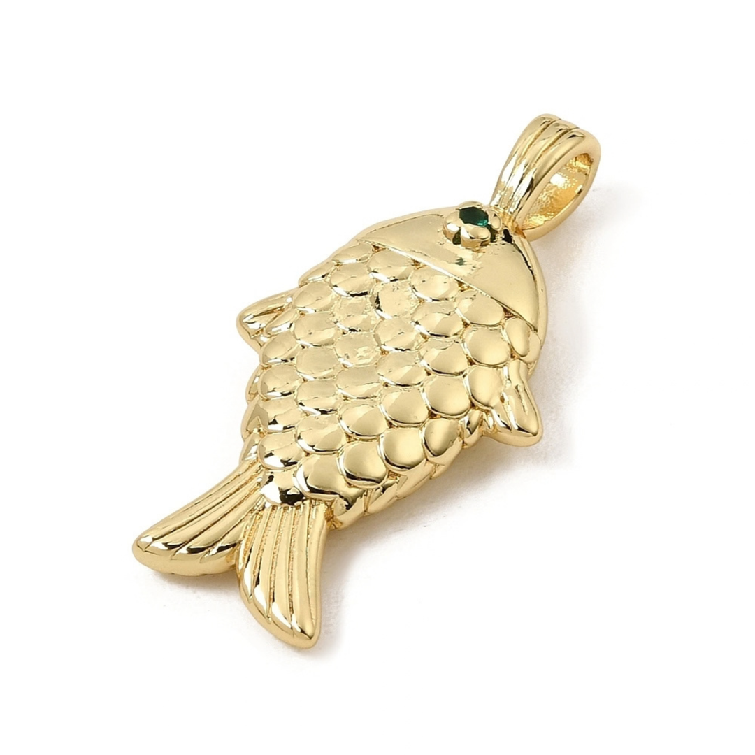 Detalles de Dije de pez de chapa de oro y zirconia