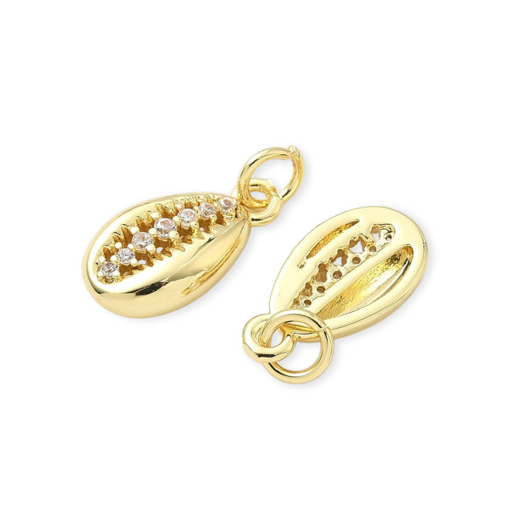 Detalles de Dije caracol dorado en chapa de oro con zirconia
