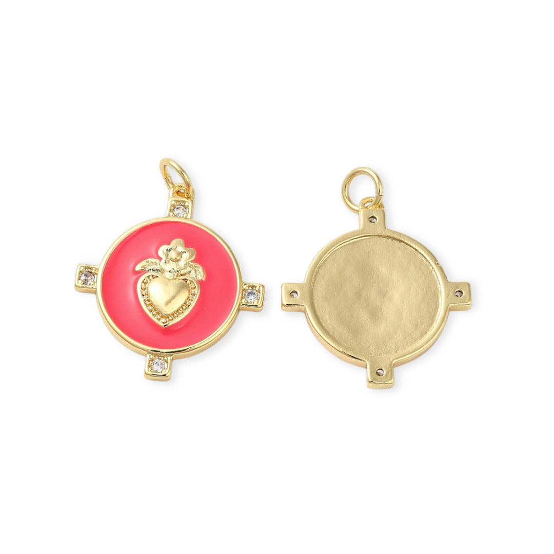 Detalles de Dije circular de corazón de chapa de oro cubierto con esmalte