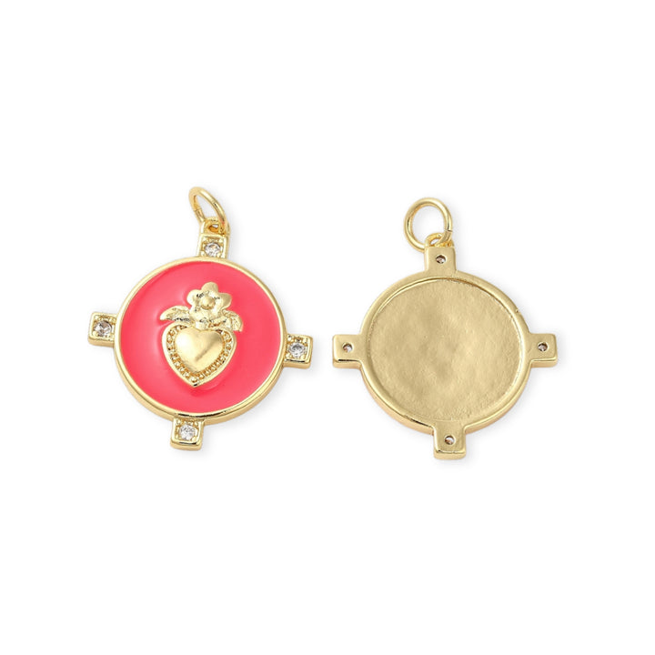 Detalles de Dije circular de corazón de chapa de oro cubierto con esmalte