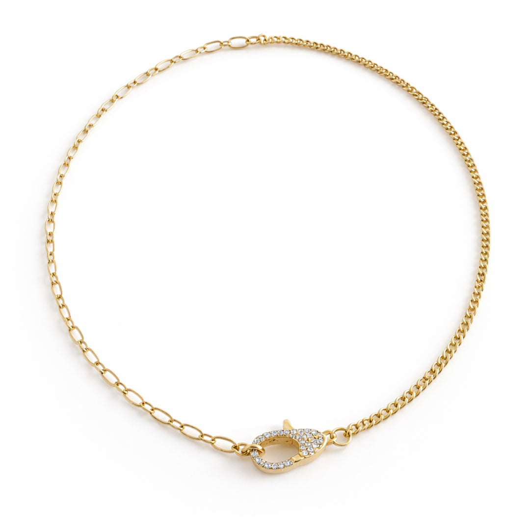 Detalles de Cadena de chapa de oro con broche perico grande con zirconia