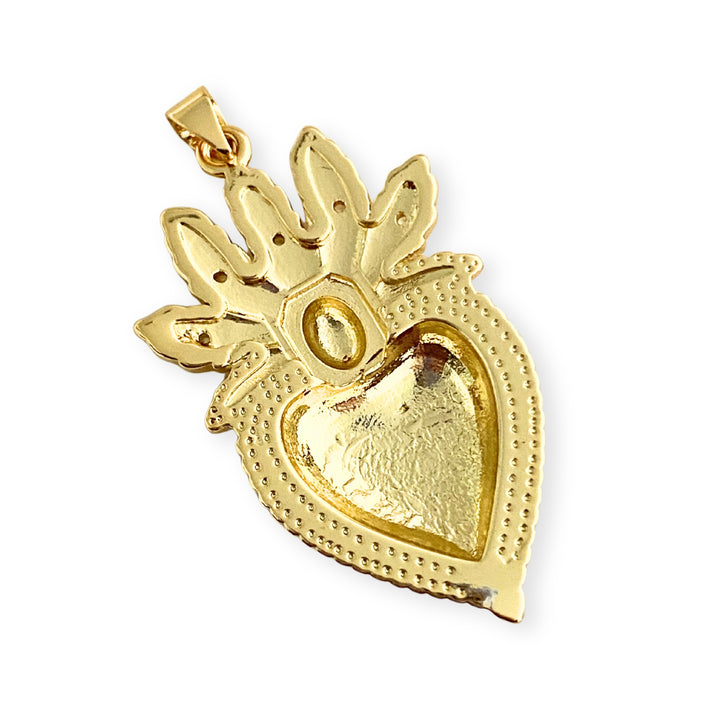 Detalles de Dije Sagrado Corazón de chapa de oro con ojo, zirconia y esmalte