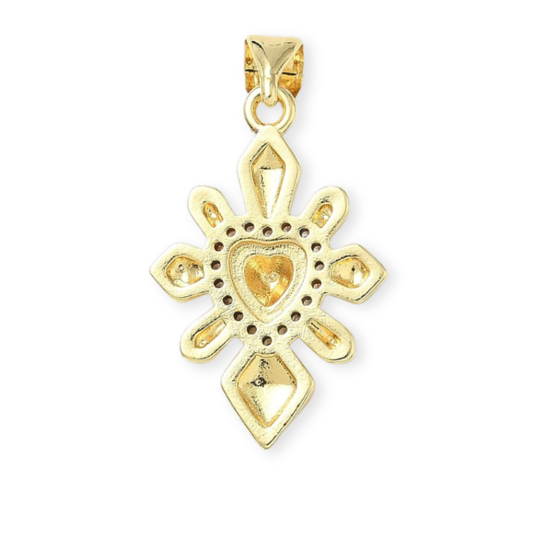 Detalles de Dije de Sagrado Corazón de Jesús de chapa de oro con zirconia y esmalte
