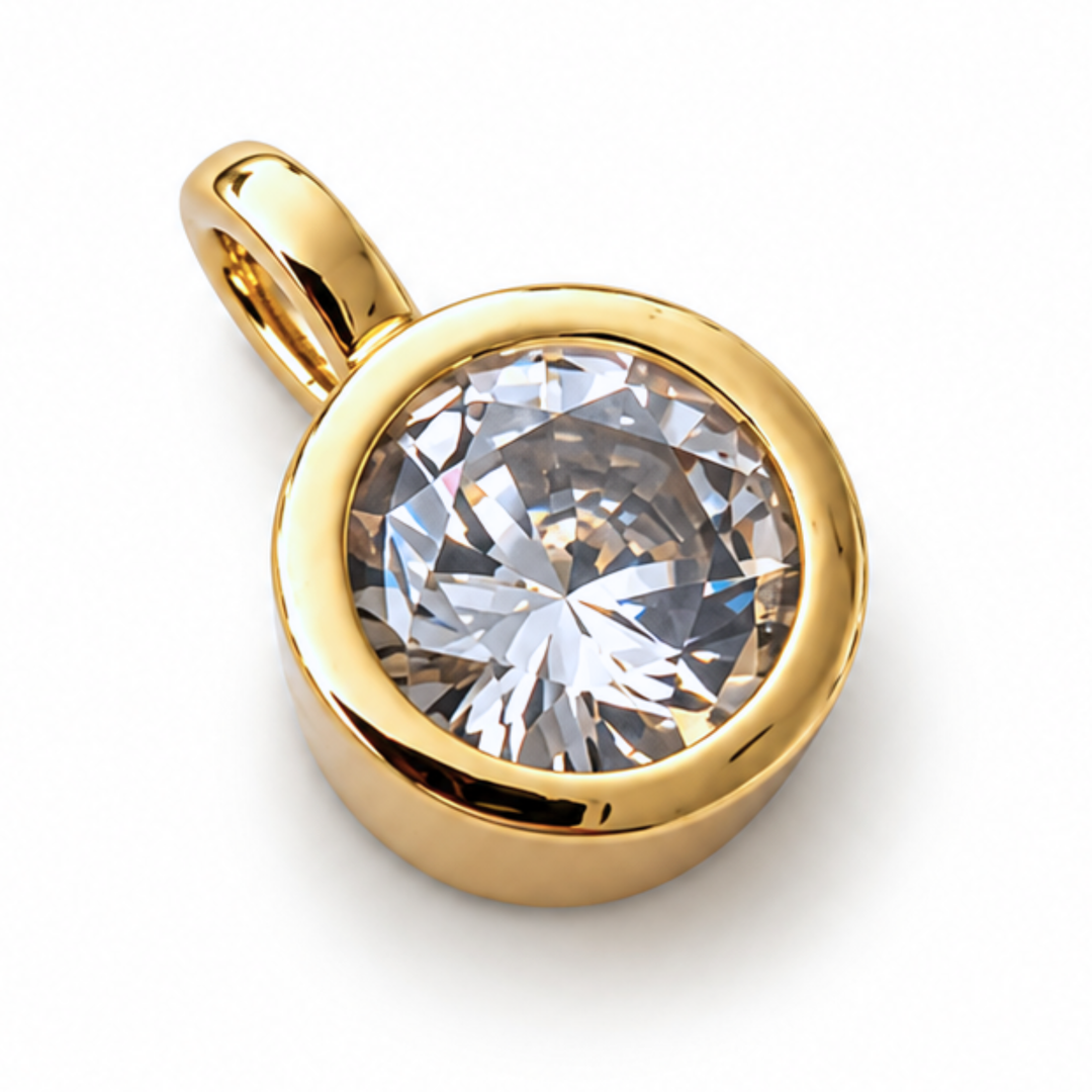 Detalles de Dije circular de chapa de oro con zirconia