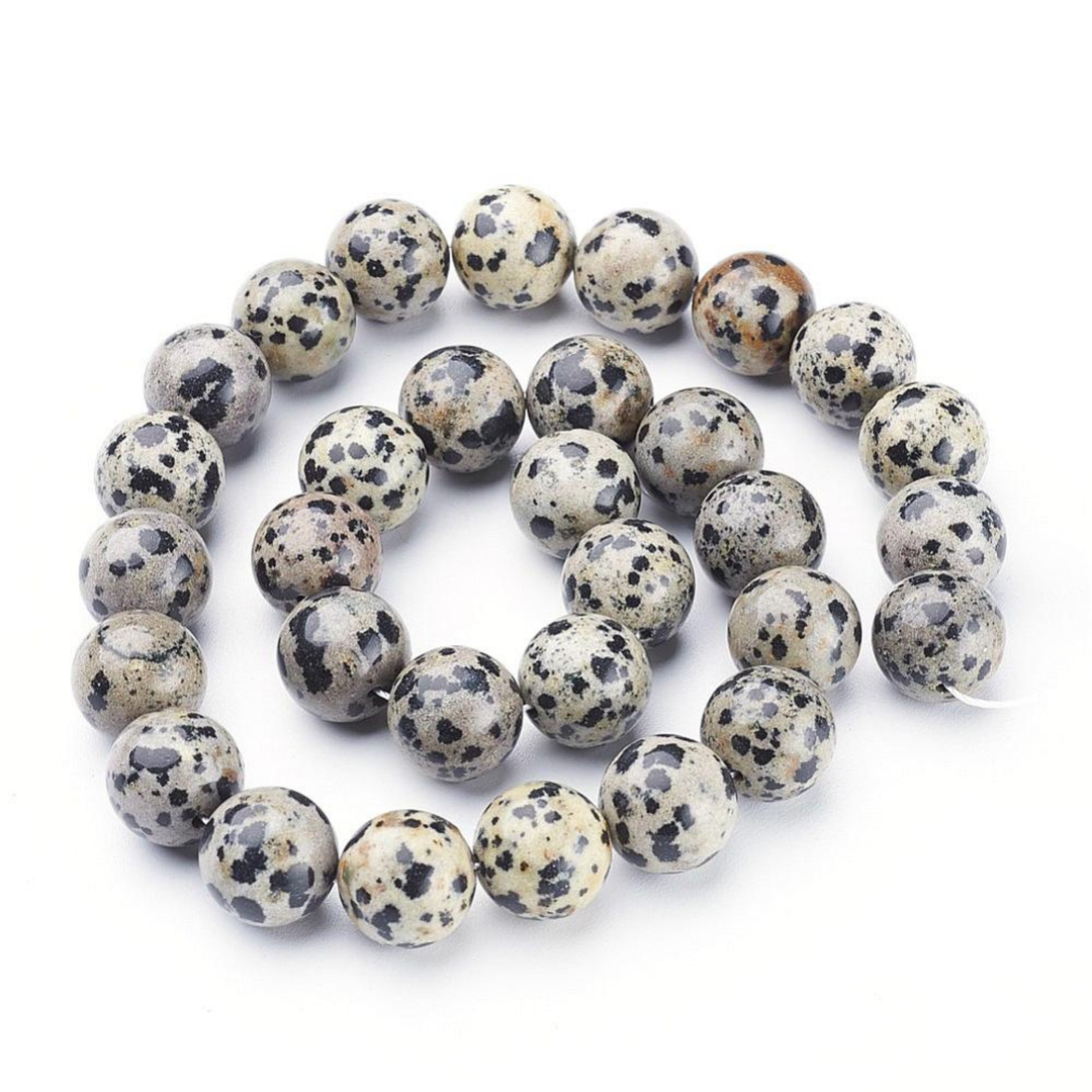 Tira de cuentas de jaspe dálmata de 12 mm para joyería