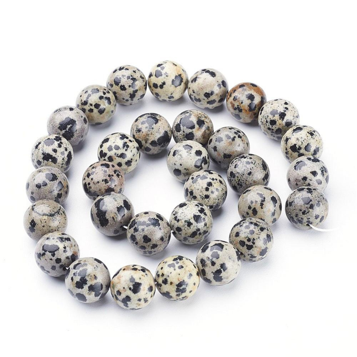 Tira de cuentas de jaspe dálmata de 12 mm para joyería