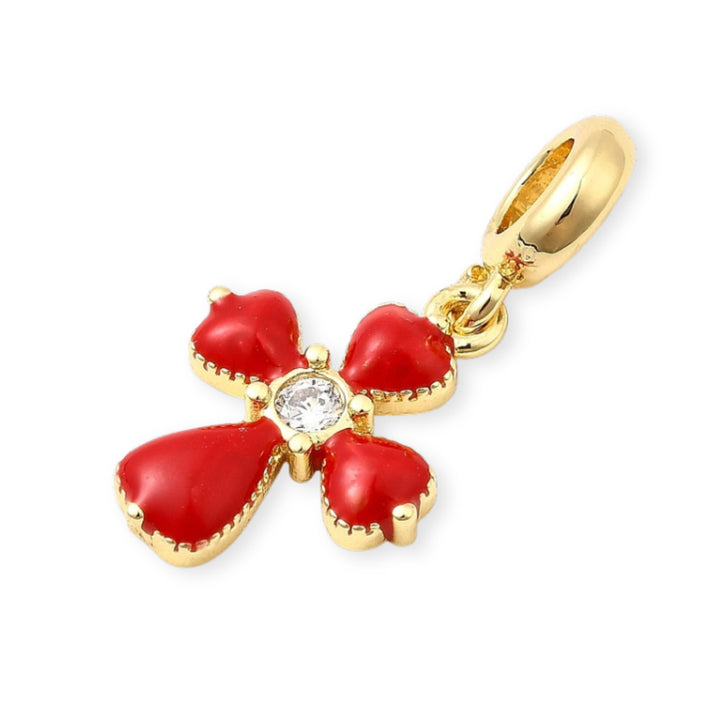 Detalles de Dije cruz en chapa de oro esmaltado con zirconias brillantes