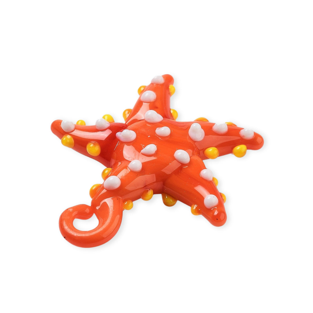 Detalles de Dije de murano naranja en forma de estrella de mar con puntos blancos y amarillos