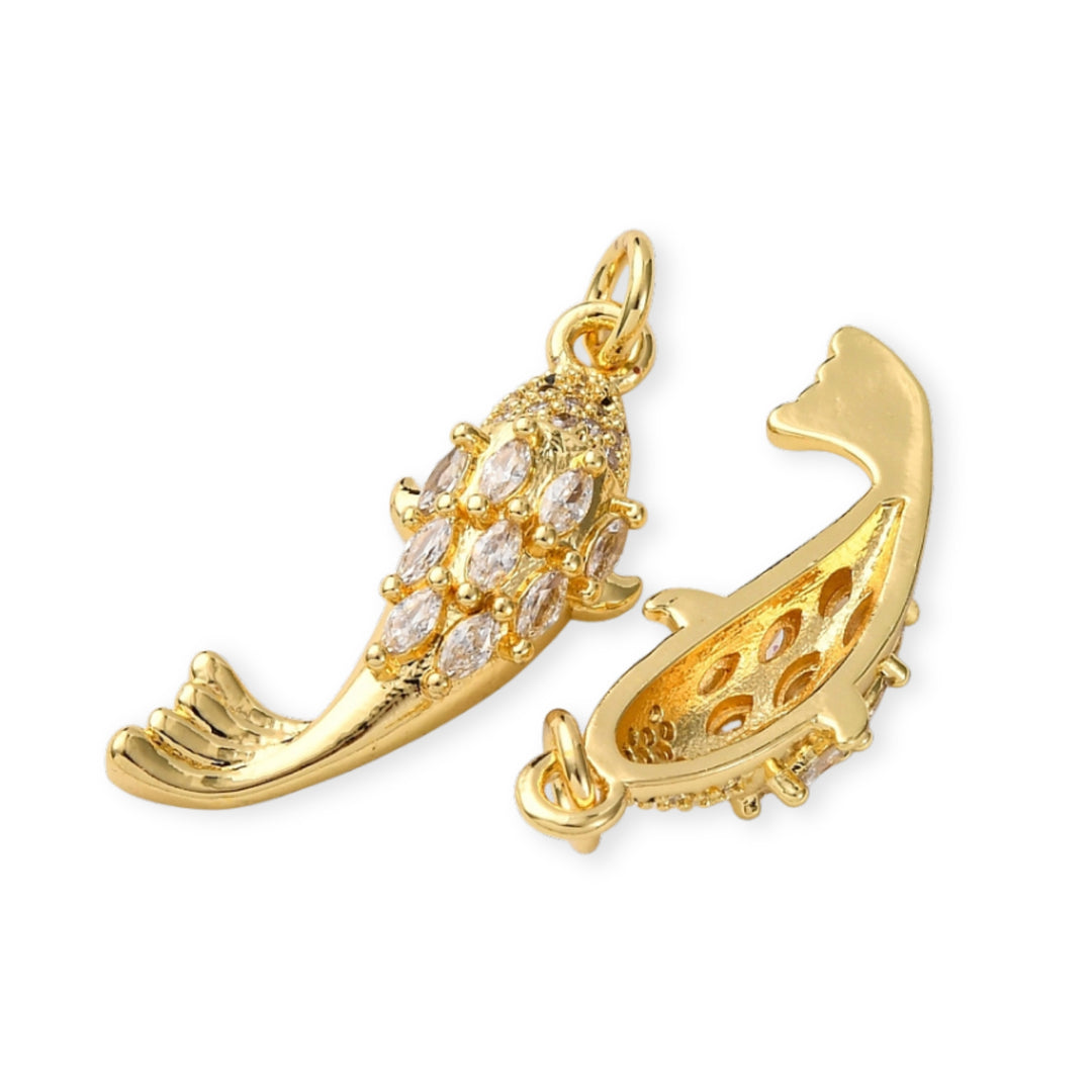 Detalles de Dije de pez de chapa de oro con zirconia